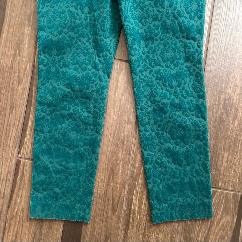 NWT Anthropologie Cartonnier Damask Velvet Charlie Ankle Pants in Turquoise 8P - Picture 3 of 8